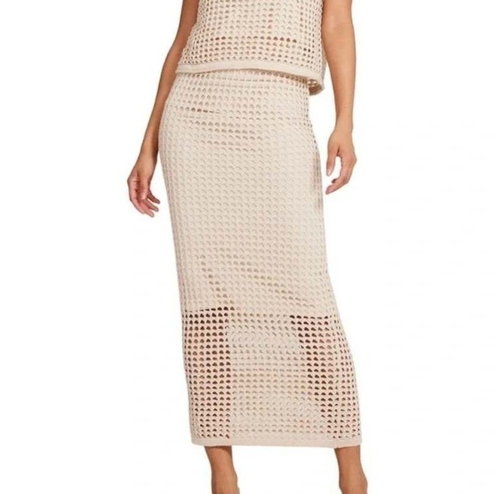 Steve‎ Madden Crochet Midi Skirt Beige Open Knit Lined XL Boho